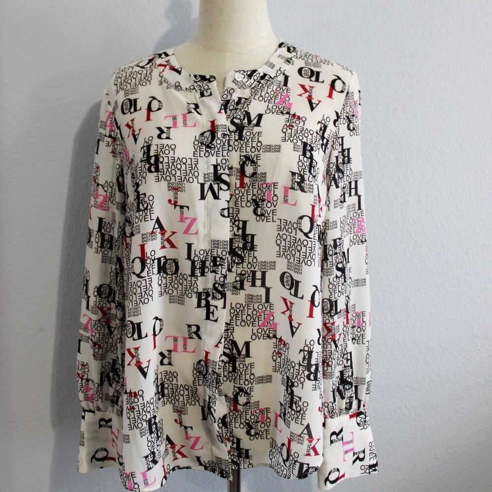 RACHEL ROY Love Print Letter Button Down Blouse Size 4